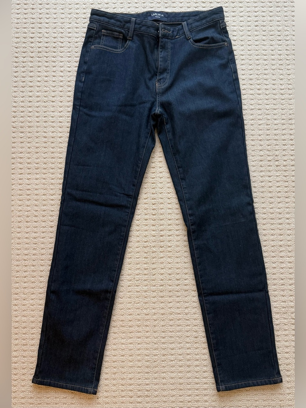 LIVILMOA Korea Cozy Fleece-Lined Warm Thermal Jeans Dark Blue Women’s 32